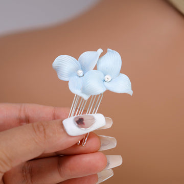 Porcelain Floral Faux Pearl Pastel Bloom Hair Comb, Ceramic Hair pins Set, Bridal Hair Accessories